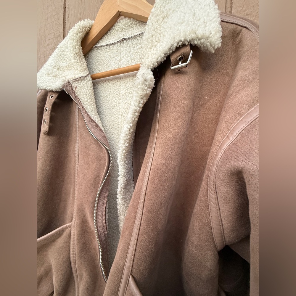 DAZY-LESS BROWN SHEARLING LINED ZIP BUCKLE JACKET WITH POCKETS •• WOMEN'S L - Picture 4 of 5
